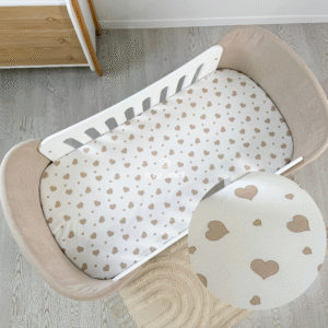 Rinefors sheet "Hearts beige on white"