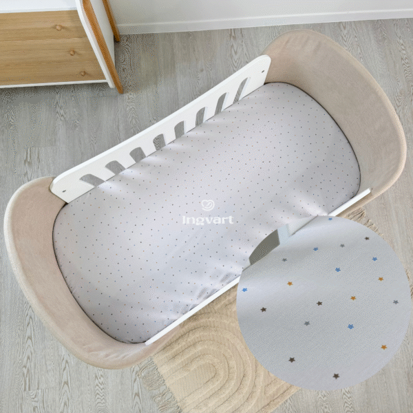 Cotton sheet with stars on gray