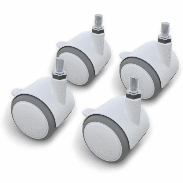 Set of non-slip white wheels with movement lock